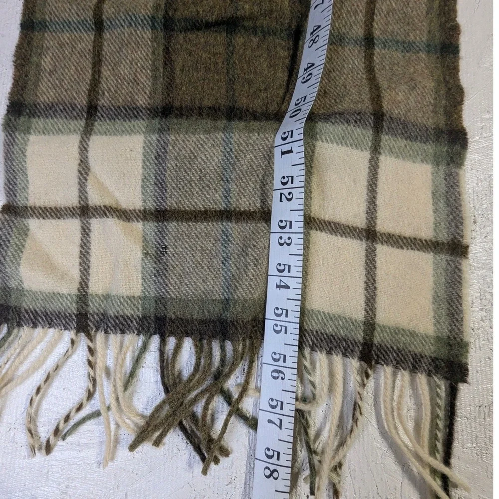 John Hanly Ireland Lambswool Scarf Green‎ Plaid Tartan Fringe Made in Ireland